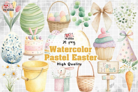 Download Watercolor Pastel Easter Illustrations - Pastel easter Collection