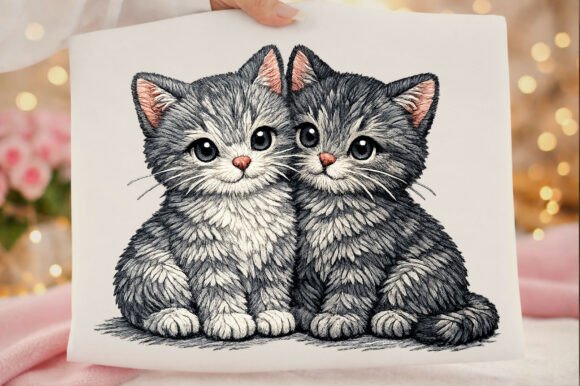 Download Cute Two Tabby Cats Kittens Embroidery P - Premium Resources